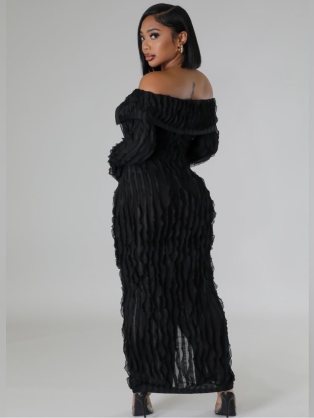 Sheer Button Down Dress with Ruffles - Picture 4 of 4